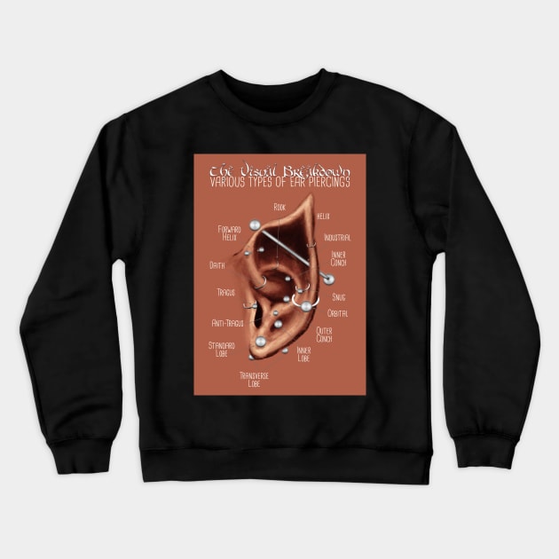 Elven Ear Piercing Chart, Medium Skin Tone Crewneck Sweatshirt by Jarrodjvandenberg